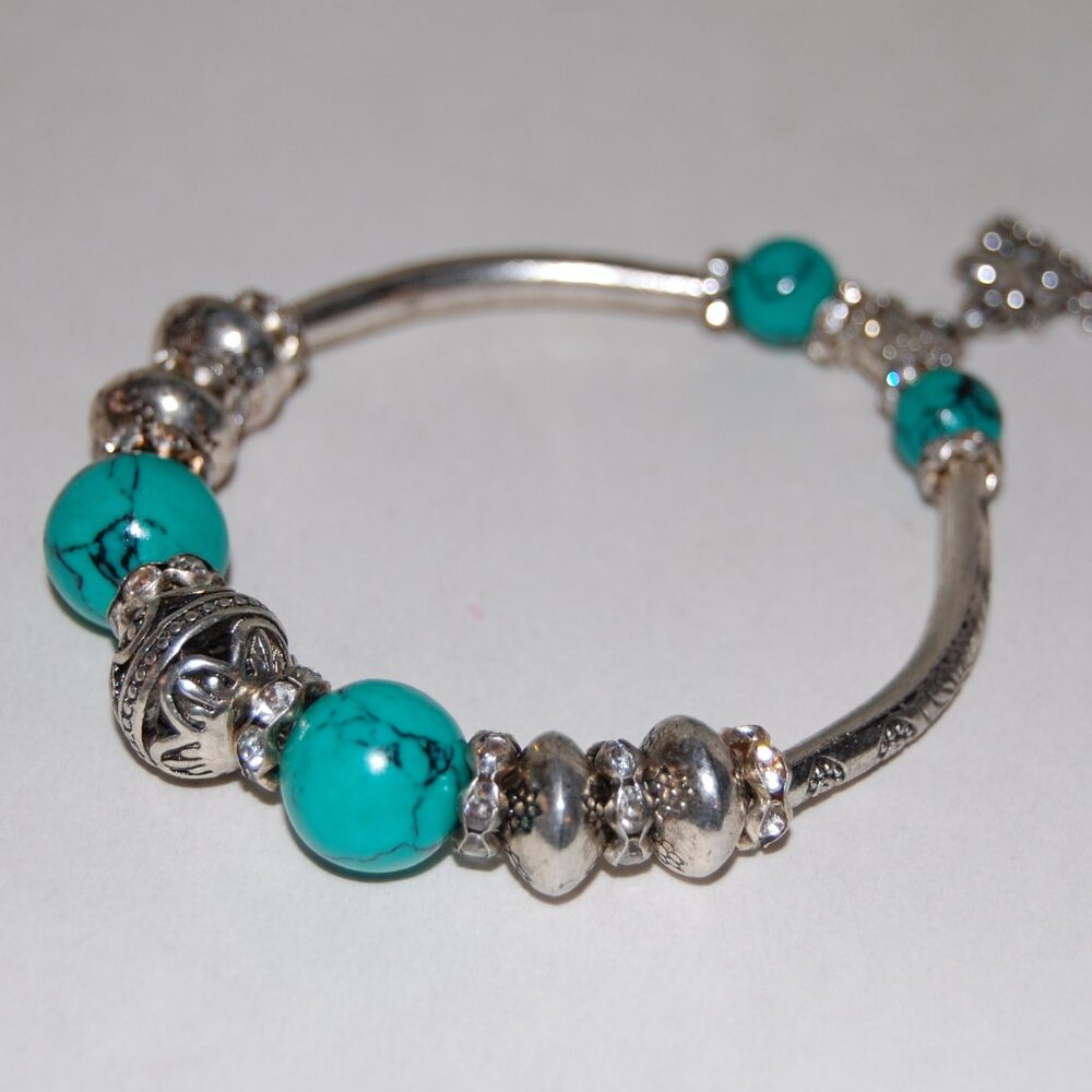 I Love Jesus Bracelet,Turquoise Bracelet,Dangling Charm Bracelet,Silver,Stone